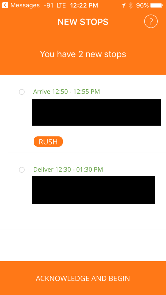 Amazon Flex will let you know that you have two new stops for restaurant deliveries.